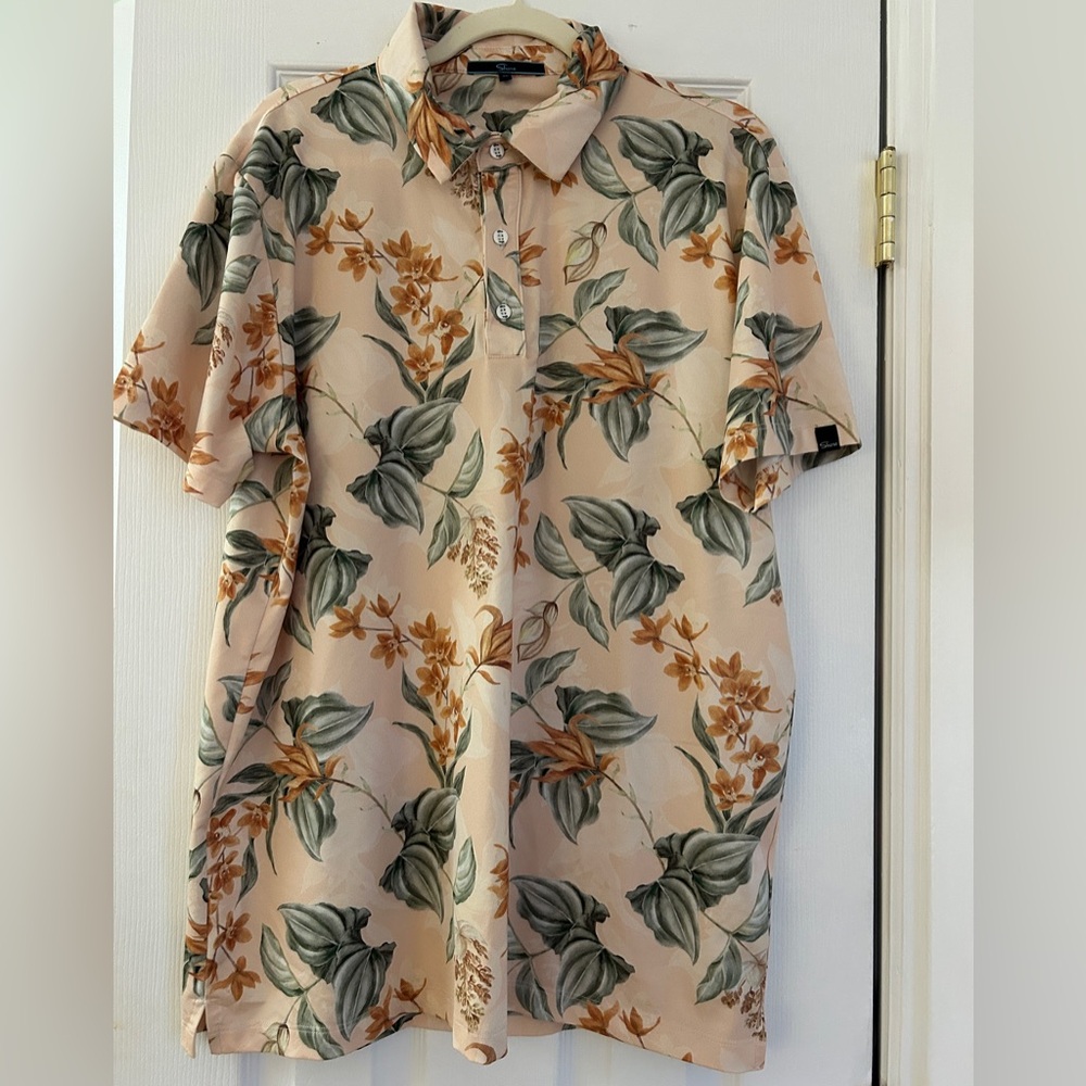 shore Men's Peach Floral Short-Sleeve Polo Shirt luxury vacation NICE XL